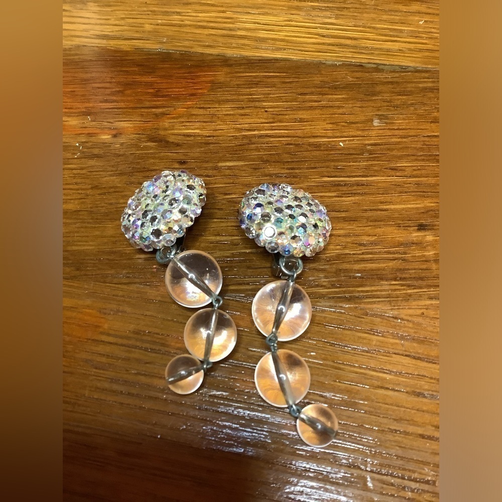 James Arpad Vintage Crystal Pave & lucite Dangle Clip-on Earrings